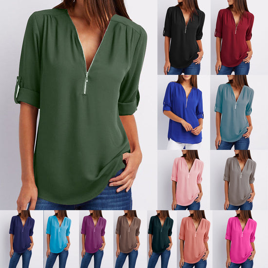 Zip V-neck Shirts | Women