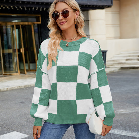 Cozy Casual Plaid Color-Block Sweater